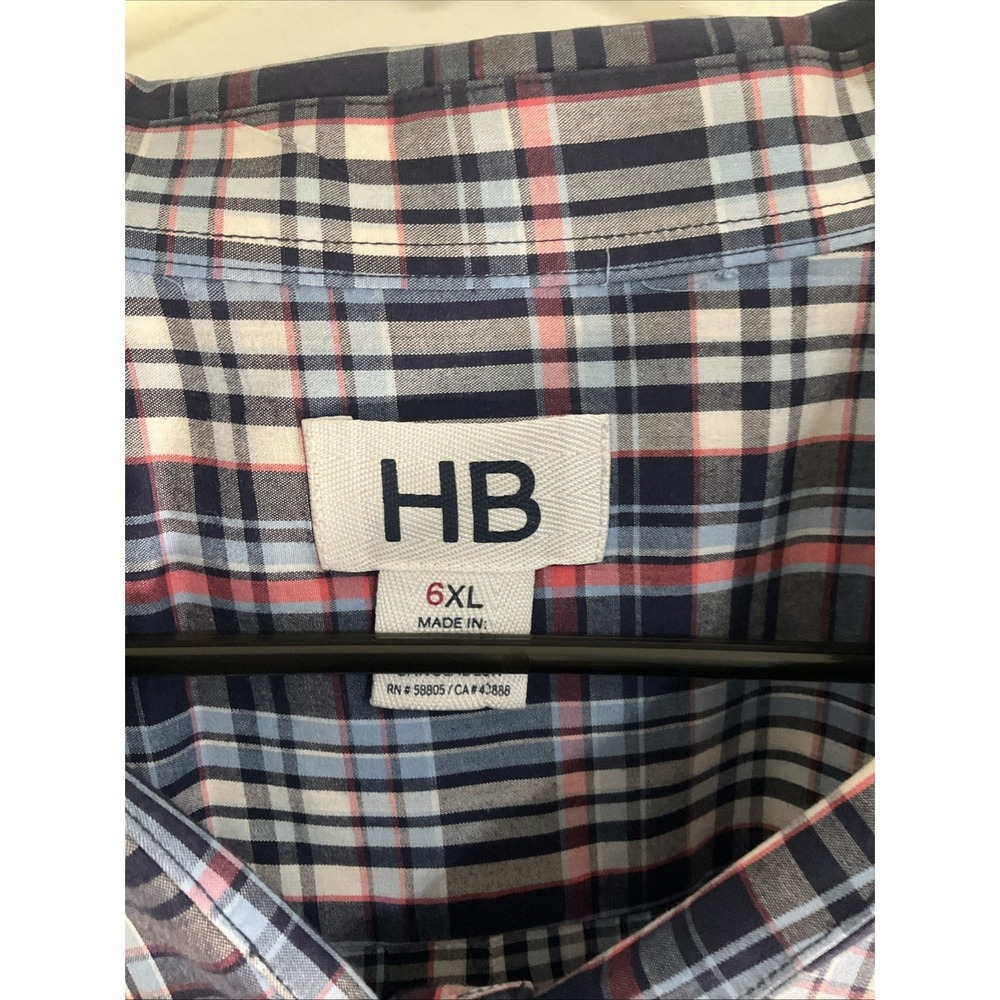 HB Harbor Bay Men's 6XL Button Front Shirt Short Sleeve Red Plaid - Picture 2 of 4